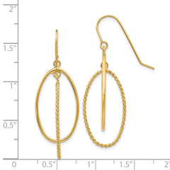 14K Yellow Gold Polished and Textured Ovals Dangle Earrings
