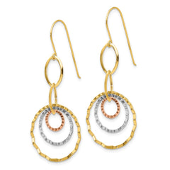 14K Tri-Color Gold Textured Circle Dangle Earrings
