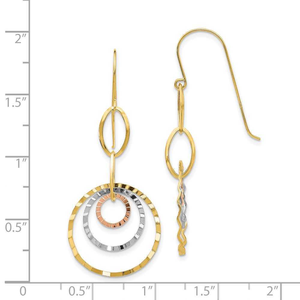 14K Tri-Color Gold Textured Circle Dangle Earrings