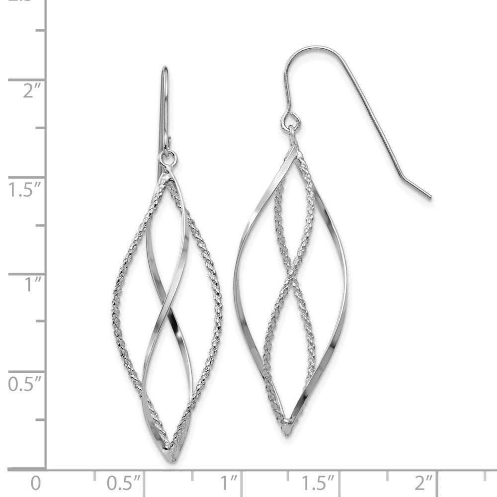 14K White Gold Polished and Textured Twisted Dangle Earrings