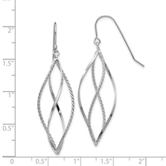 14K White Gold Polished and Textured Twisted Dangle Earrings