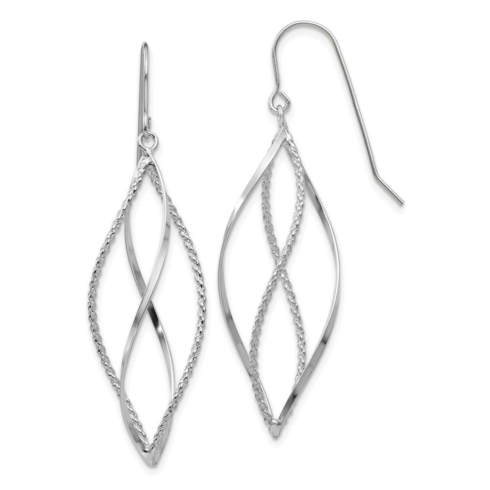 14K White Gold Polished and Textured Twisted Dangle Earrings