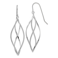 14K White Gold Polished and Textured Twisted Dangle Earrings