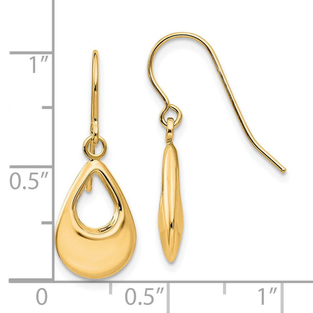 14K Yellow Gold Teardrop Hollow Dangle Earrings