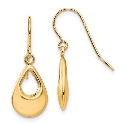 14K Yellow Gold Teardrop Hollow Dangle Earrings