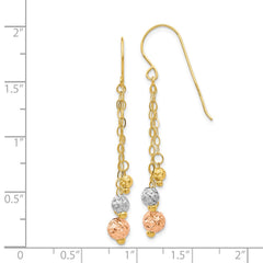 14K Tri-Color Gold with Diamond-cut Beads Dangle Earrings