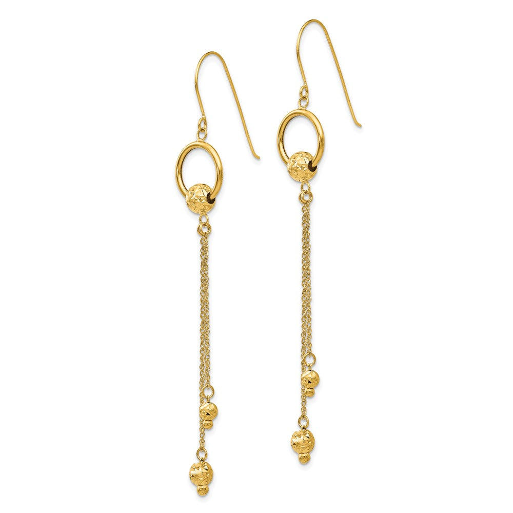14K Yellow Gold Diamond-cut Dangle Shepherd Hook Earrings