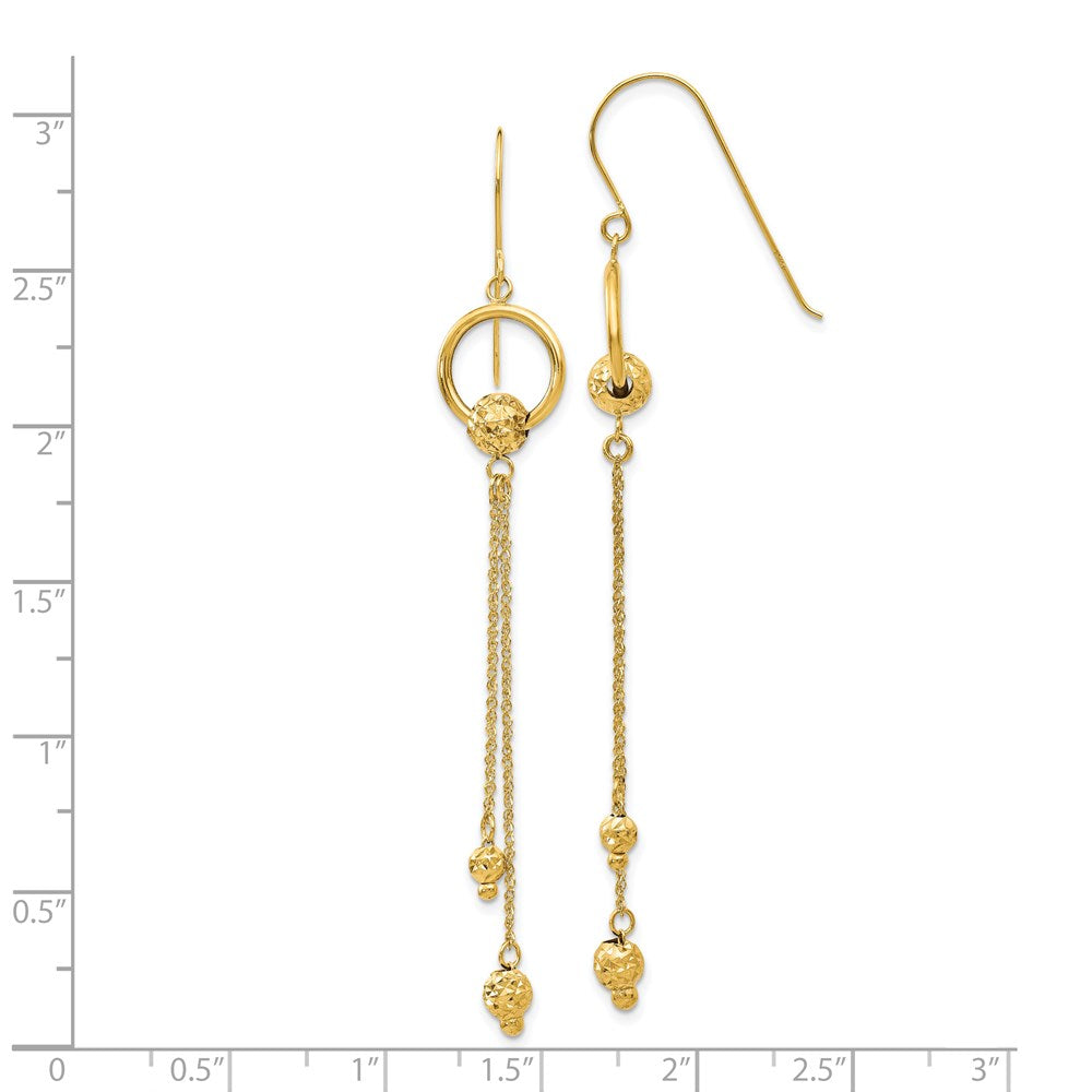 14K Yellow Gold Diamond-cut Dangle Shepherd Hook Earrings
