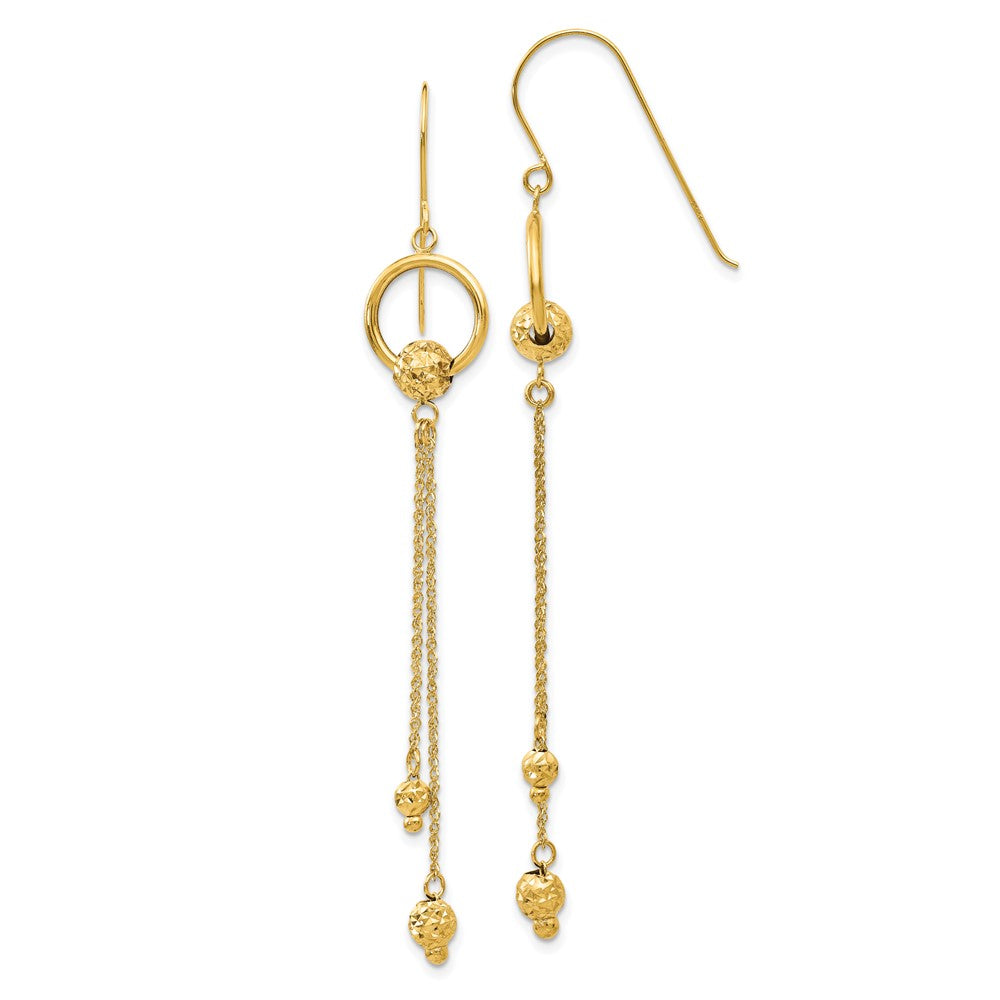 14K Yellow Gold Diamond-cut Dangle Shepherd Hook Earrings