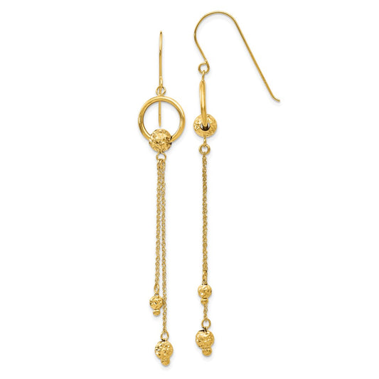 14K Yellow Gold Diamond-cut Dangle Shepherd Hook Earrings