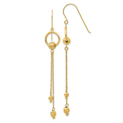 14K Yellow Gold Diamond-cut Dangle Shepherd Hook Earrings