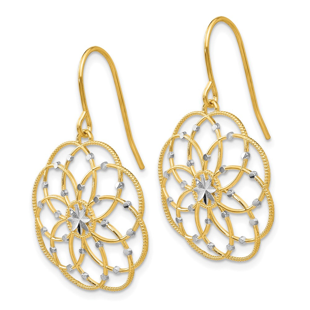 14K Two-Tone Gold Diamond-cut Fancy Shepherd Hook Earrings