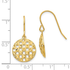 14K Yellow Gold Circle Diamond-cut Shepherd Hook Earrings