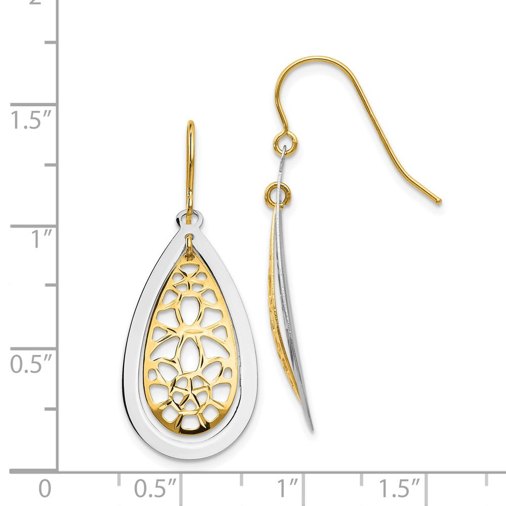 14K Two-Tone Gold Diamond-cut Polished Fancy Dangle Earrings