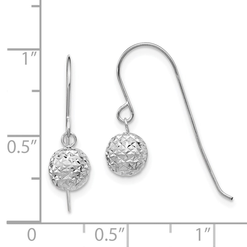 14K White Gold 6mm Diamond-cut Ball Dangle Earrings