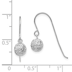 14K White Gold 6mm Diamond-cut Ball Dangle Earrings