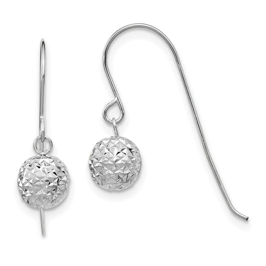 14K White Gold 6mm Diamond-cut Ball Dangle Earrings