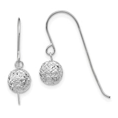 14K White Gold 6mm Diamond-cut Ball Dangle Earrings
