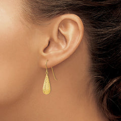 14K Yellow Gold Diamond-cut Puff Tear Drop Dangle Earrings