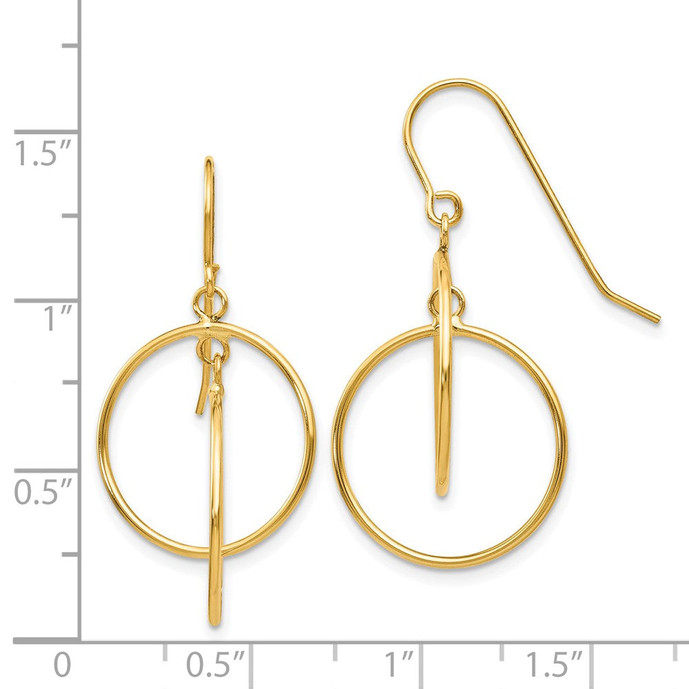 14K Yellow Gold Polished Circles Dangle Earrings