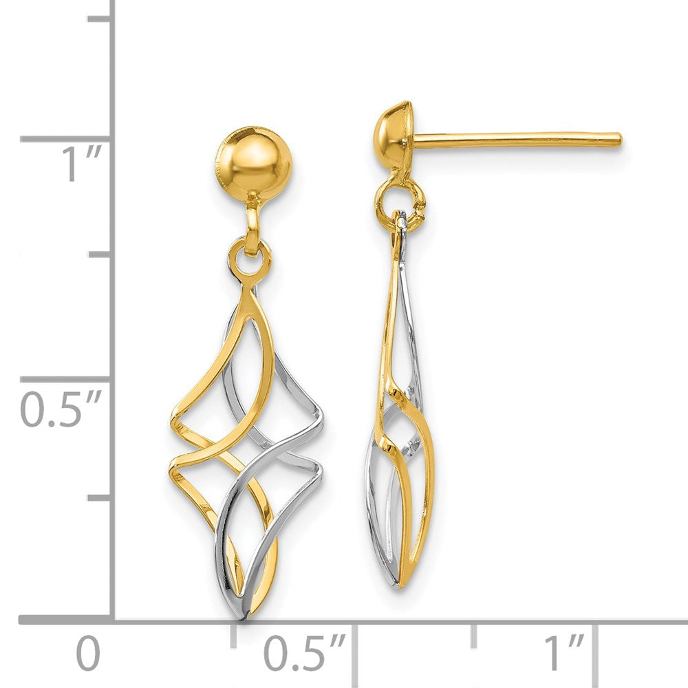 14K Two-Tone Gold Post Dangle Earrings