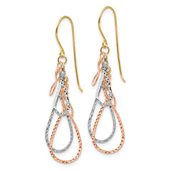 14K Tri-Color Gold Diamond-cut Tear Drop Dangle Earrings