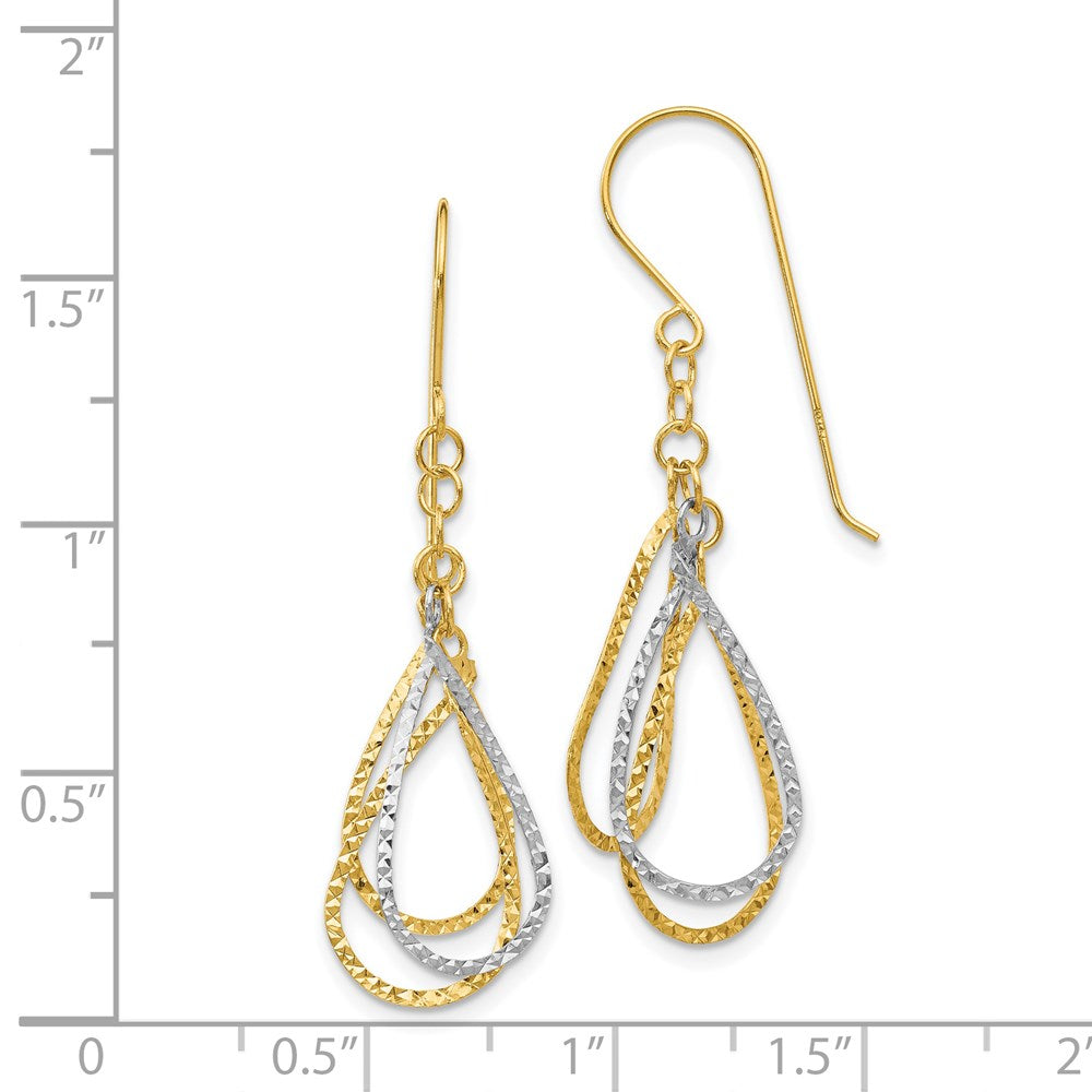14K Two-Tone Gold Diamond-cut Tear Drop Shepherd Hook Earrings