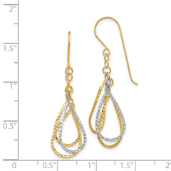 14K Two-Tone Gold Diamond-cut Tear Drop Shepherd Hook Earrings