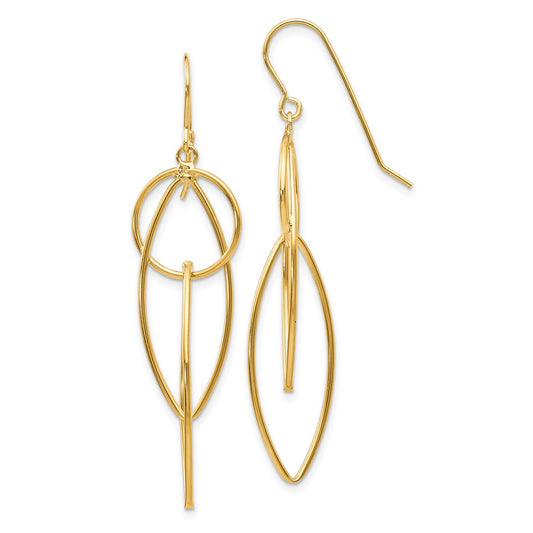 14K Yellow Gold Polished Oblong Dangle Earrings