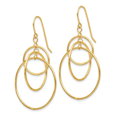 14K Yellow Gold Polished Circles Dangle Earrings