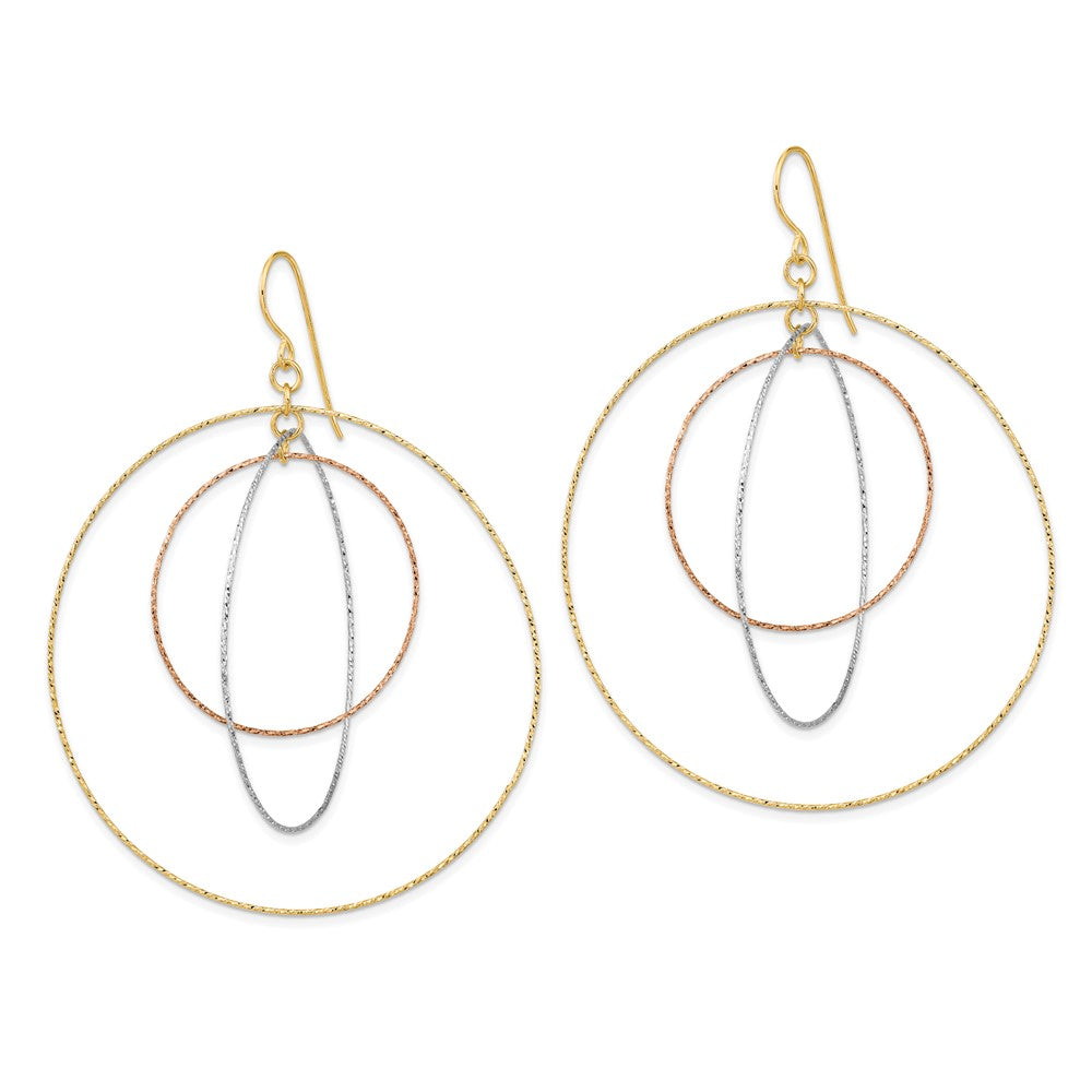 14K Tri-Color Gold Diamond-cut Graduated Circles Shepherd Hook Earrings