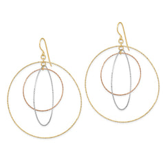 14K Tri-Color Gold Diamond-cut Graduated Circles Shepherd Hook Earrings