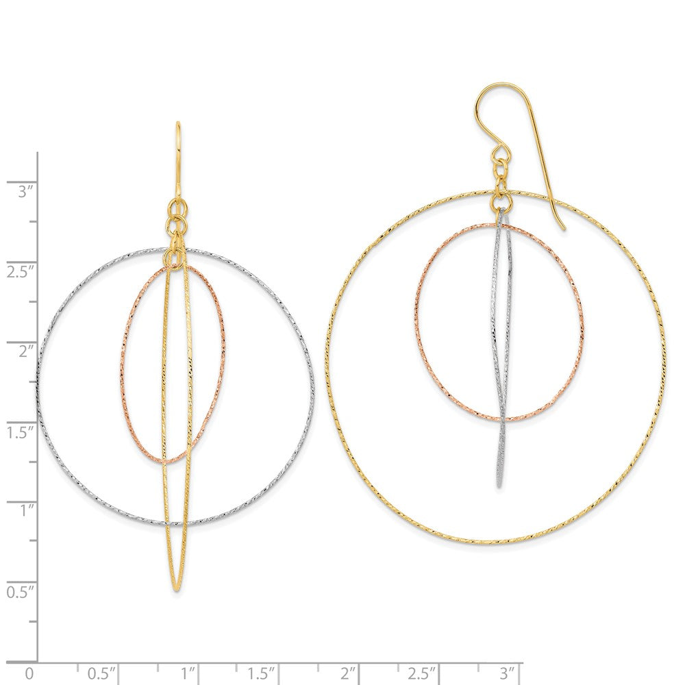 14K Tri-Color Gold Diamond-cut Graduated Circles Shepherd Hook Earrings