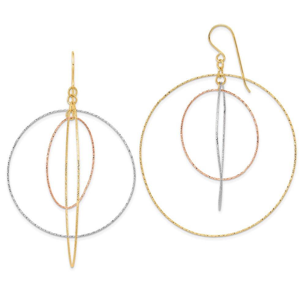 14K Tri-Color Gold Diamond-cut Graduated Circles Shepherd Hook Earrings
