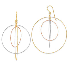 14K Tri-Color Gold Diamond-cut Graduated Circles Shepherd Hook Earrings