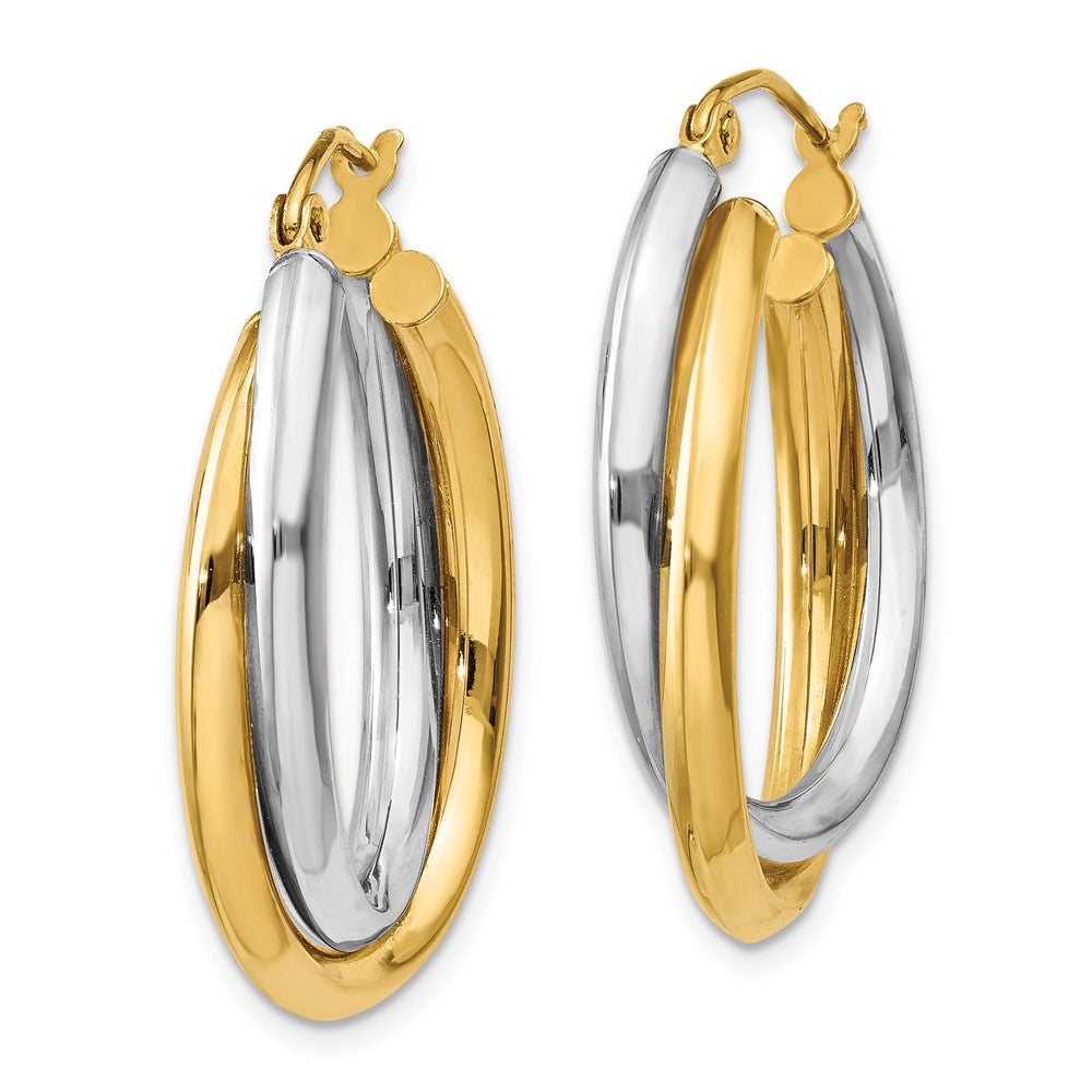14K Two-Tone Gold Polished Double Oval Hoop Earrings