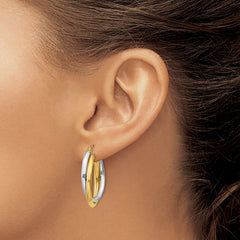 14K Two-Tone Gold Polished Double Oval Hoop Earrings