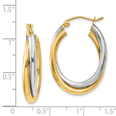 14K Two-Tone Gold Polished Double Oval Hoop Earrings