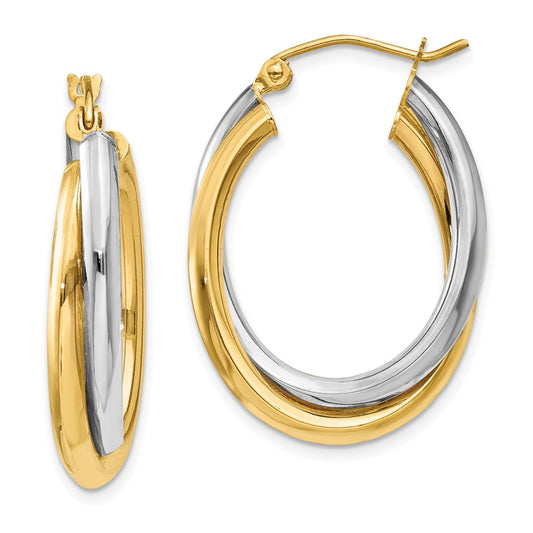 14K Two-Tone Gold Polished Double Oval Hoop Earrings