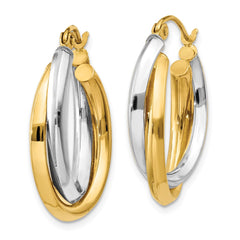 14K Two-Tone Gold Polished Double Oval Hoop Earrings