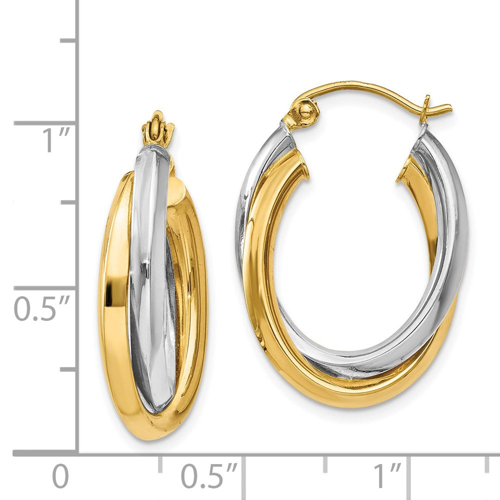 14K Two-Tone Gold Polished Double Oval Hoop Earrings