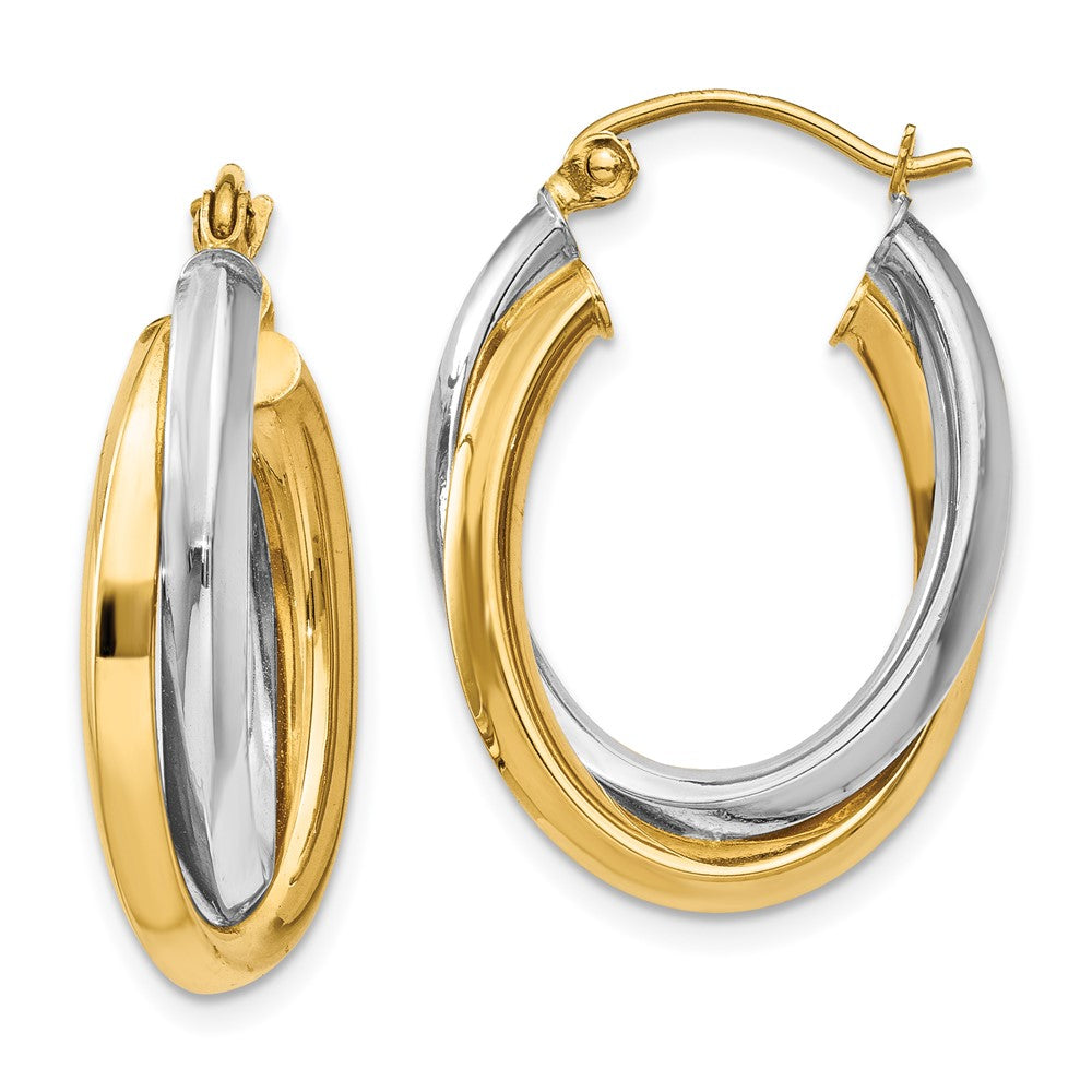 14K Two-Tone Gold Polished Double Oval Hoop Earrings