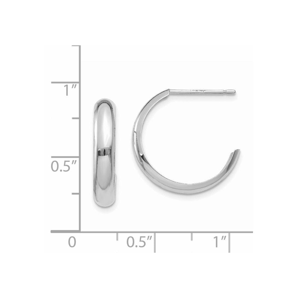 14K White Gold Polished 3.5mm J-Hoop Earrings