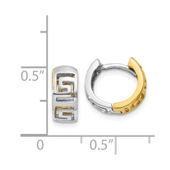 14K Two-Tone Gold Greek Key Hinged Hoop Earrings