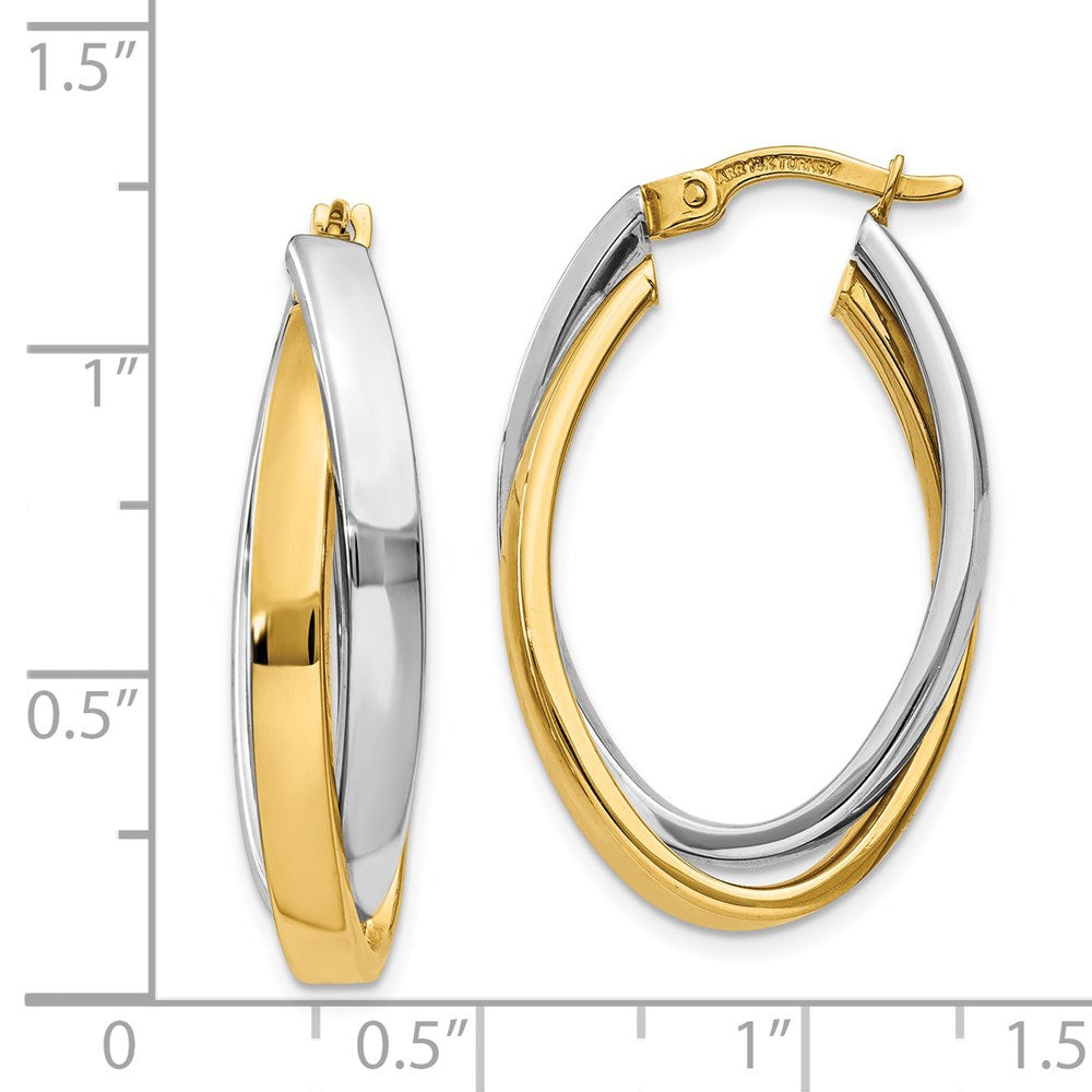 14K Two-Tone Gold Oval Hoop Earrings