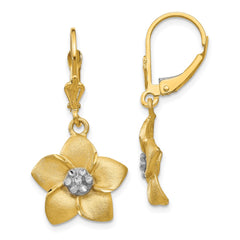 14K Two-Tone Gold Plumeria Leverback Earrings