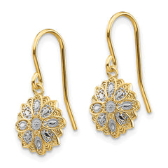 14K Two-Tone Gold Diamond-cut Polished Fancy Dangle Earrings