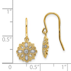 14K Two-Tone Gold Diamond-cut Polished Fancy Dangle Earrings