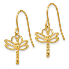 14K Yellow Gold Dragonfly Shepherd Hook Earrings