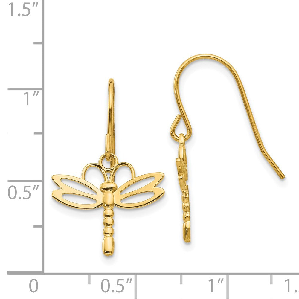 14K Yellow Gold Dragonfly Shepherd Hook Earrings